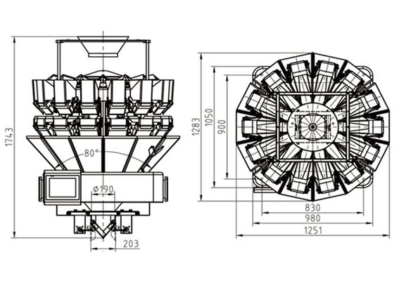 Pesador principal do alimento de petisco 8A 1220mm 10 Multihead
